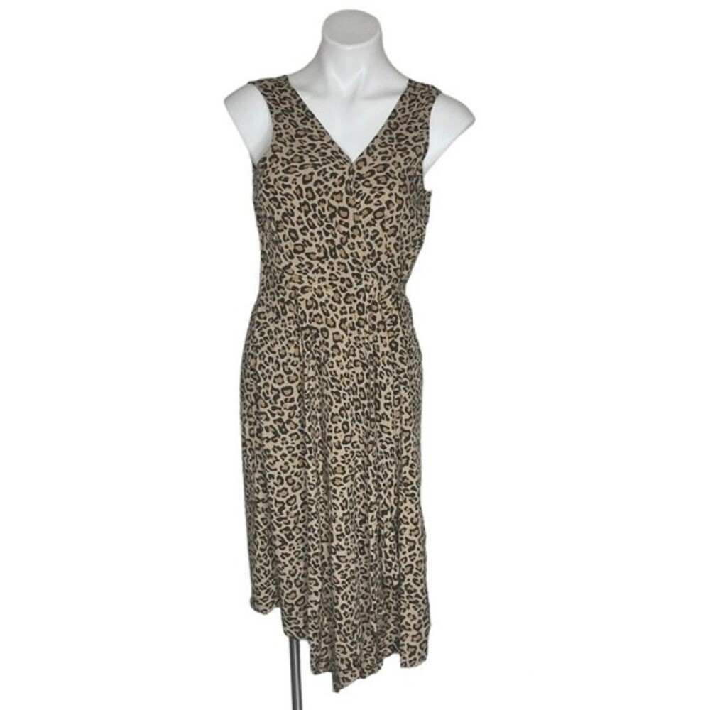 BEACHLUNCHLOUNGE Anais Beige Black Leopard Print Midi Dress Size Small NEW